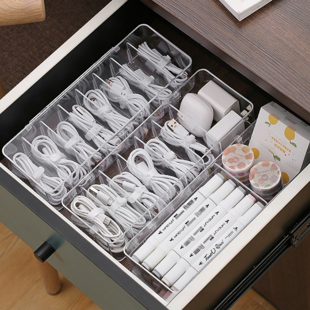 Desk Cable Organizer - Multifunctional Cable Organizer, Transparent Storage Box