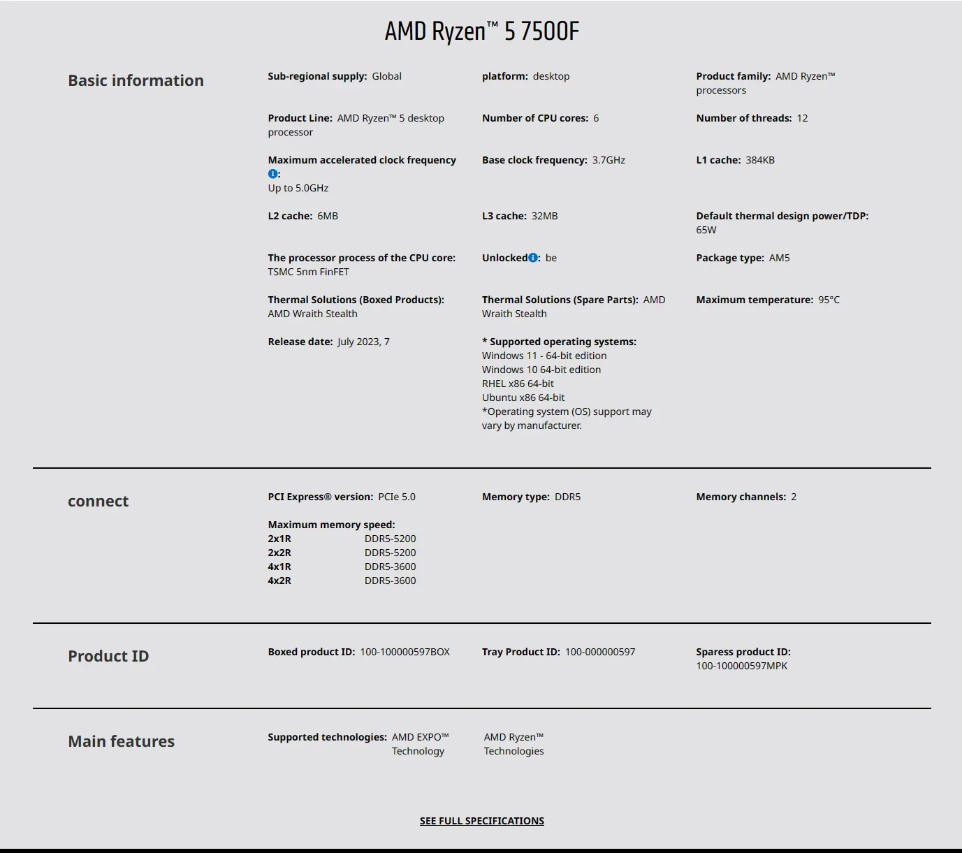 AMD Ryzen 5 7500F AM5 5nm Gami - Pc Gaming Custom review and price