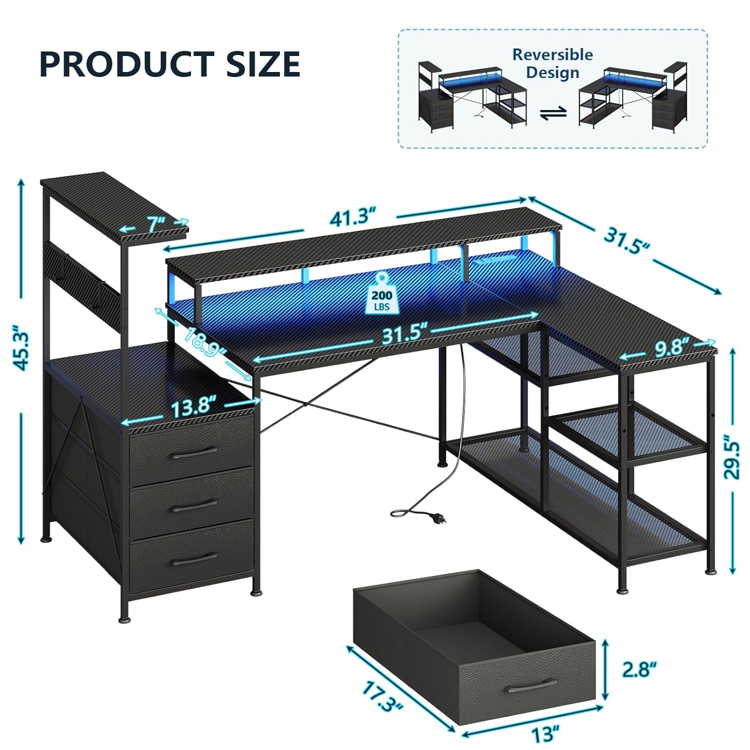 L Shaped Gaming Desk with Draw - Pc Gaming Center review and price